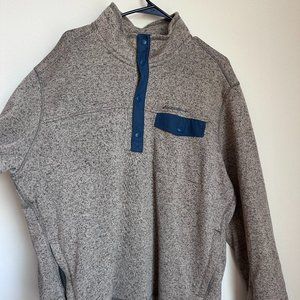 Eddie Bauer Sweater Mens XL Tan with Blue Trim 1/4 Button Long Sleeve Outdoor